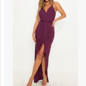 Purple faux wrap high low dress